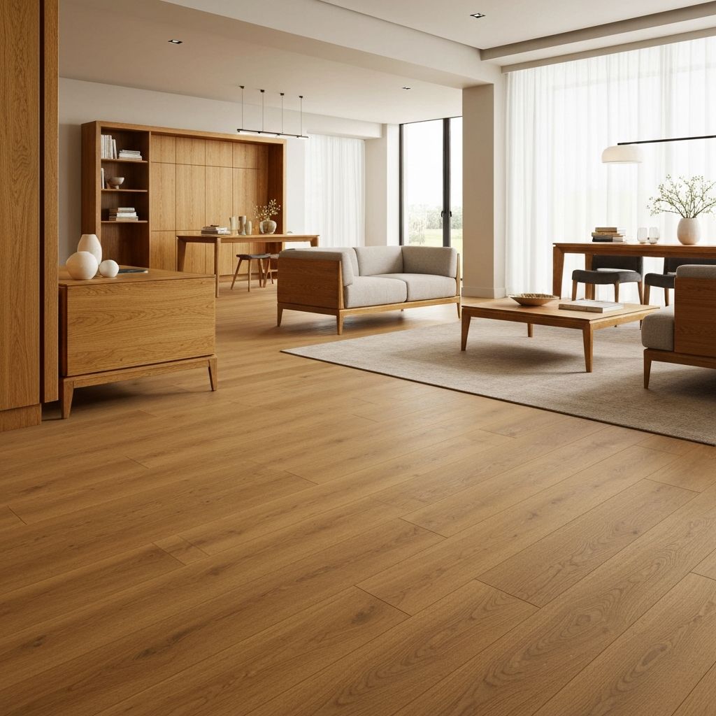 Premium laminate flooring installed in a bright living space